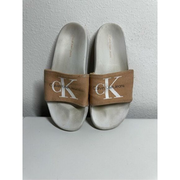 CALVIN KLEIN Slip On Sliders Flip Flop Sandals Women’s  Size 8 Pink Canvas - Picture 1 of 7